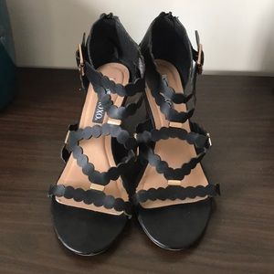 Low Wedge Sandals w/gold buckle accents